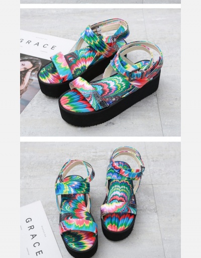 Replica Printed Buckle Strap Round Toe Platform Sandals #798033 $21.65 USD for Wholesale