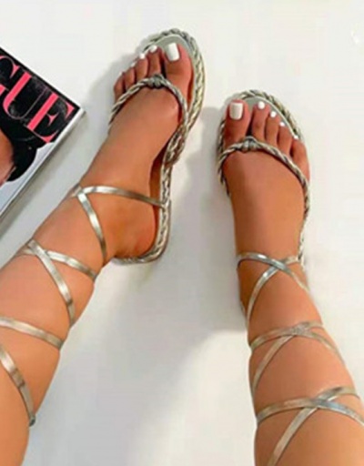 Replica Round Toe Roman Style Cross Lace Up Flat Sandals #798039 $18.33 USD for Wholesale