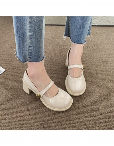  French Retro Shallow Chunky Heel Leather Shoes #798042 $21.42 USD, Wholesale Fashion Heels