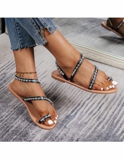 Replica Casual Summer One Toe Rhinestone  Flat Sandals #798045 $17.45 USD for Wholesale