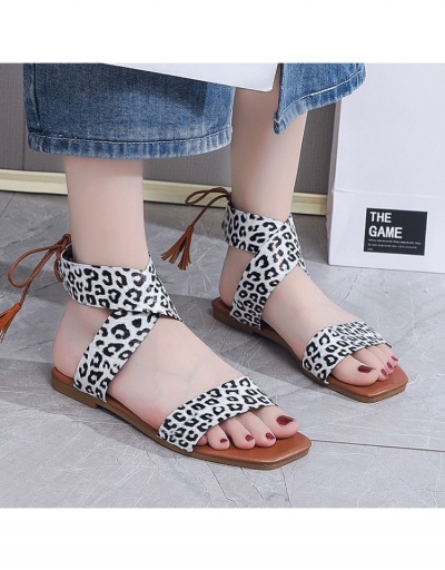 Replica Beach Summer Street Leopard  Lace Up Flat Sandals #798046 $19.43 USD for Wholesale