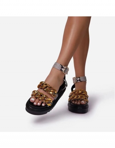 Replica  PU Chain Printing Women's Heeled Sandals #798055 $30.32 USD for Wholesale