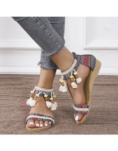 Replica  Bohemian Printing Tassels Roman Sandals #798059 $24.78 USD for Wholesale