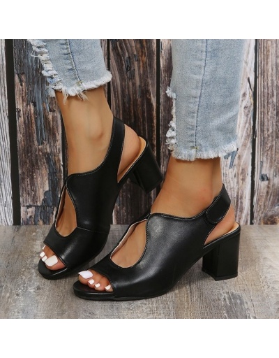  Women's Pure Color Hollow Out Heeled Sandals #798063 $24.89 USD, Wholesale Fashion Sandals