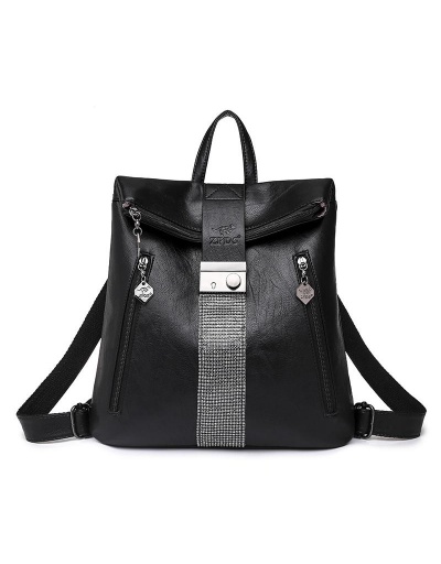 PU Leather  Black Travel Backpack For School #798112 $31.58 USD, Wholesale Fashion Backpacks