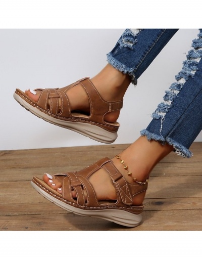  Summer PU Pure Color Velcro Women's Wedge Sandals #798132 $19.45 USD, Wholesale Fashion Sandals