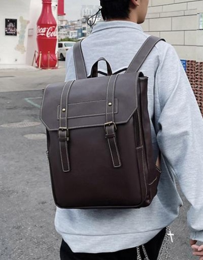 Replica Unisex Pure Color Travel  Black Leather  College Backpacks #798150 $27.89 USD for Wholesale