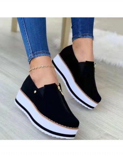 Replica Women Zipper Black Suede Platform Flat Shoes #798164 $25.35 USD for Wholesale