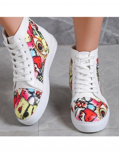  PU Printed Graffiti High-top Canvas Women's Flat Shoes #798172 $25.48 USD, Wholesale Fashion Flats