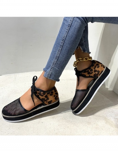 Replica Casual Lace Up Hollow Out  Leopard Flat Shoes #798182 $22.43 USD for Wholesale