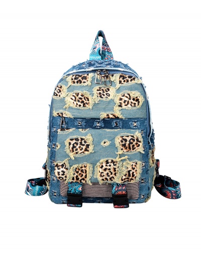 Travel Leopard Patchwork Denim Tassel Backpack #798196 $31.59 USD, Wholesale Fashion Backpacks