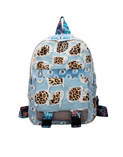 Replica Travel Leopard Patchwork Denim Tassel Backpack #798196 $31.59 USD for Wholesale