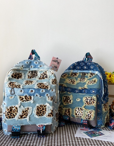 Replica Travel Leopard Patchwork Denim Tassel Backpack #798196 $31.59 USD for Wholesale