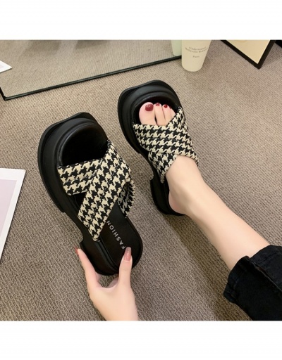 Outdoor Black Houndstooth  Crisscross Chunky Slippers #798240 $21.63 USD, Wholesale Fashion Slippers