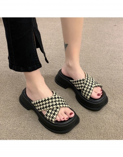 Replica Outdoor Black Houndstooth  Crisscross Chunky Slippers #798240 $21.63 USD for Wholesale