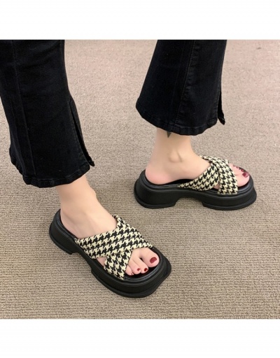 Replica Outdoor Black Houndstooth  Crisscross Chunky Slippers #798240 $21.63 USD for Wholesale