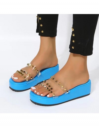 Replica  PU Transparent Rivet Women's Mid-Heel Slippers #798244 $22.43 USD for Wholesale