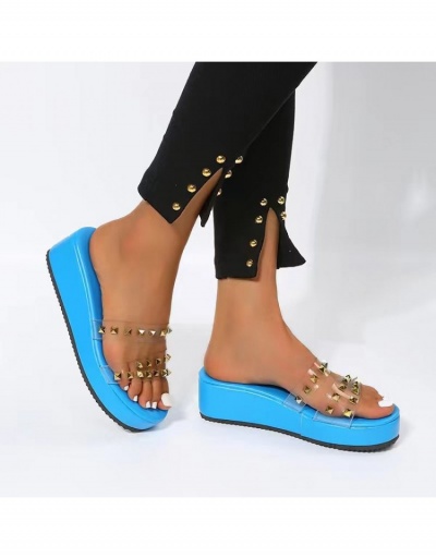 Replica  PU Transparent Rivet Women's Mid-Heel Slippers #798244 $22.43 USD for Wholesale