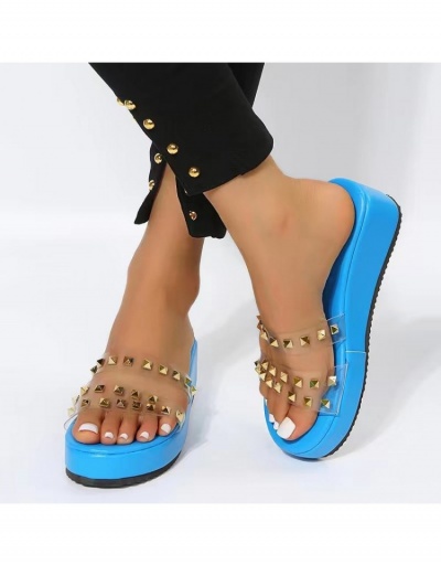 Replica  PU Transparent Rivet Women's Mid-Heel Slippers #798244 $22.43 USD for Wholesale