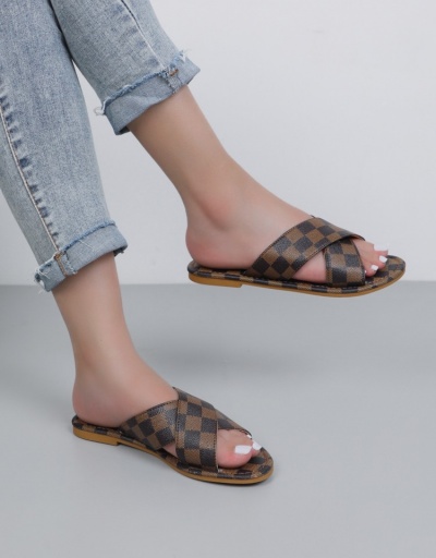 Women's PU Hollowed Out Plaid Flat Slippers #798248 $18.79 USD, Wholesale Fashion Slippers