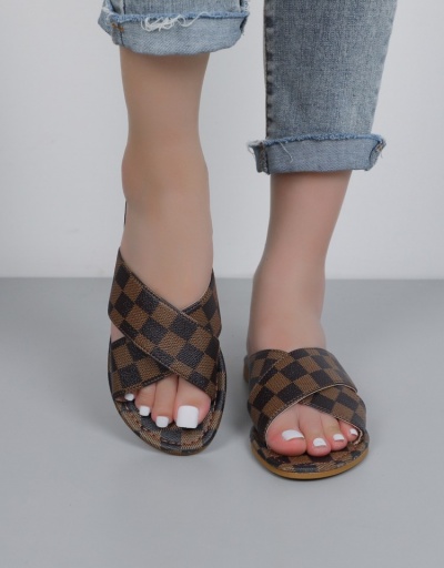 Replica Women's PU Hollowed Out Plaid Flat Slippers #798248 $18.79 USD for Wholesale