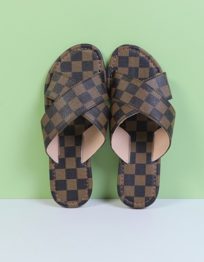 Replica Women's PU Hollowed Out Plaid Flat Slippers #798248 $18.79 USD for Wholesale