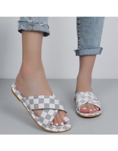 Replica Women's PU Hollowed Out Plaid Flat Slippers #798248 $18.79 USD for Wholesale