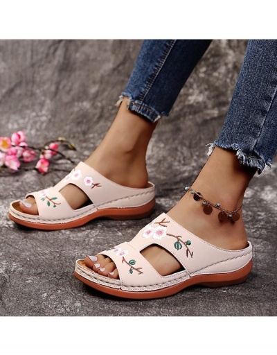 Replica  Women's Flower Embroidery Wedge Slippers #798265 $15.50 USD for Wholesale