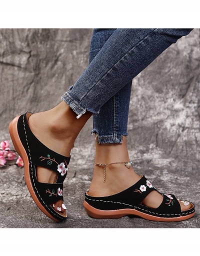 Replica  Women's Flower Embroidery Wedge Slippers #798265 $15.50 USD for Wholesale