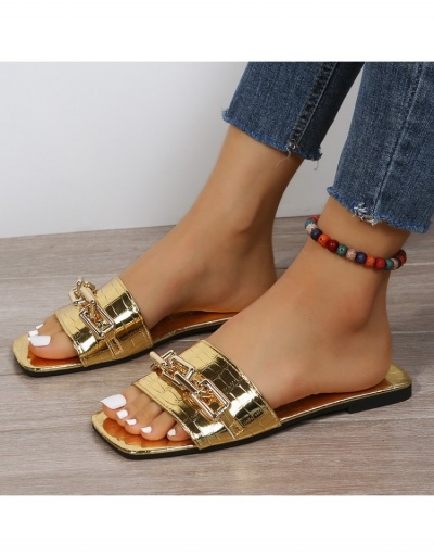 Replica Women's Chain Patchwork Square Toe Slippers #798287 $17.88 USD for Wholesale