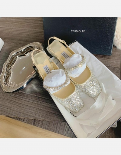  Leisure Time Sequins Square Toe Women Sandals #798288 $50.96 USD, Wholesale Fashion Flats