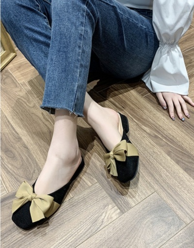 Contrast Color Bow Closed Toe Slip On Mules #798301 $17.35 USD, Wholesale Fashion Flats