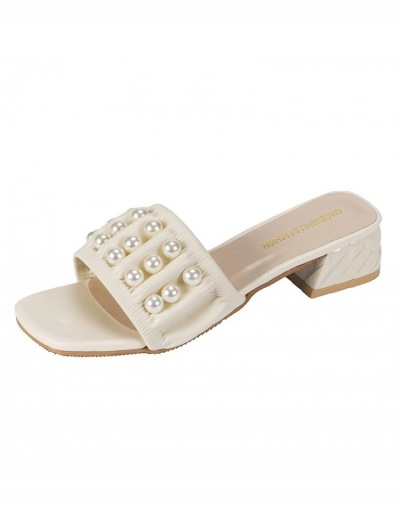 Replica  Summer PU Faux Pearl Square Toe Slippers #798304 $22.25 USD for Wholesale