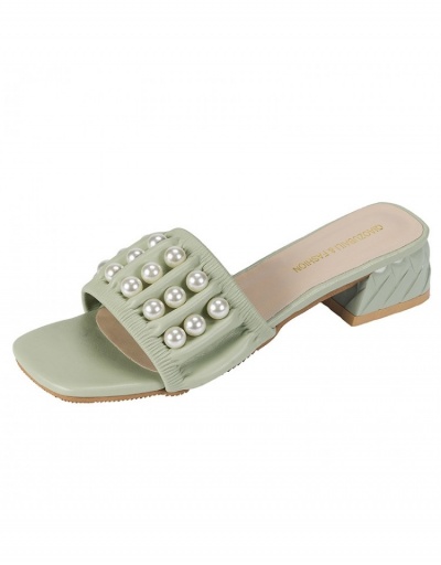 Replica  Summer PU Faux Pearl Square Toe Slippers #798304 $22.25 USD for Wholesale