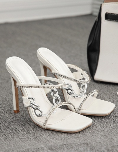 Replica  European PU Rhinestone Metal Chain Patent Leather Women's Slippers #798320 $37.90 USD for Wholesale