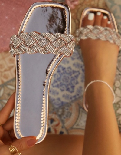 Replica Summer Rhinestone Flat Slippers For Women #798326 $18.20 USD for Wholesale