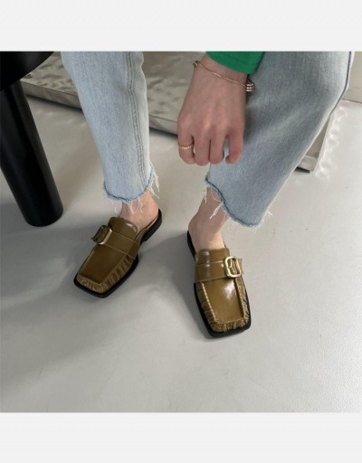 British Style Square Toe Flat Mules Shoes  #798344 $42.80 USD, Wholesale Fashion Flats