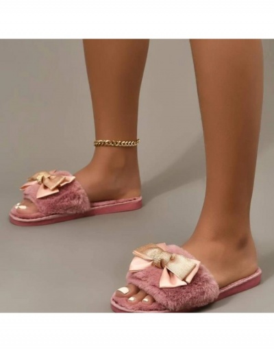 Replica Stylish Furry Bow Flat Slippers  #798364 $18.20 USD for Wholesale