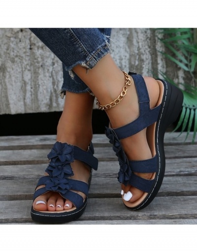 Replica Summer Flower Patch Hook Loop Velcro Heeled Sandals  #798371 $24.89 USD for Wholesale