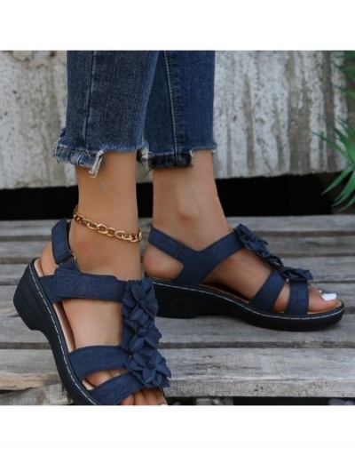 Replica Summer Flower Patch Hook Loop Velcro Heeled Sandals  #798371 $24.89 USD for Wholesale