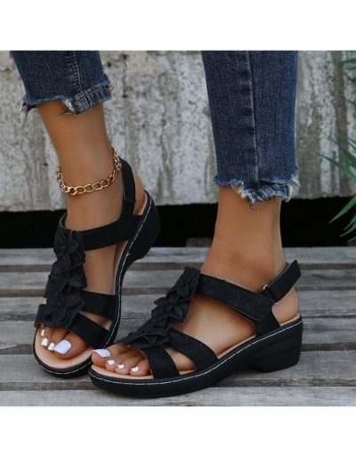 Replica Summer Flower Patch Hook Loop Velcro Heeled Sandals  #798371 $24.89 USD for Wholesale