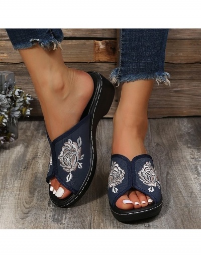 Summer Women Black Flower Embroidery Heeled Slippers #798373 $26.71 USD, Wholesale Fashion Heels