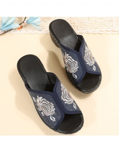 Replica Summer Women Black Flower Embroidery Heeled Slippers #798373 $26.71 USD for Wholesale