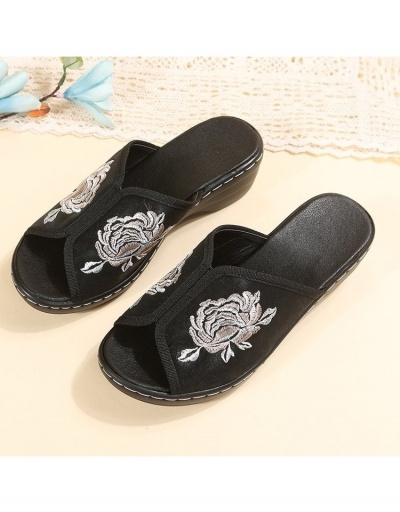 Replica Summer Women Black Flower Embroidery Heeled Slippers #798373 $26.71 USD for Wholesale