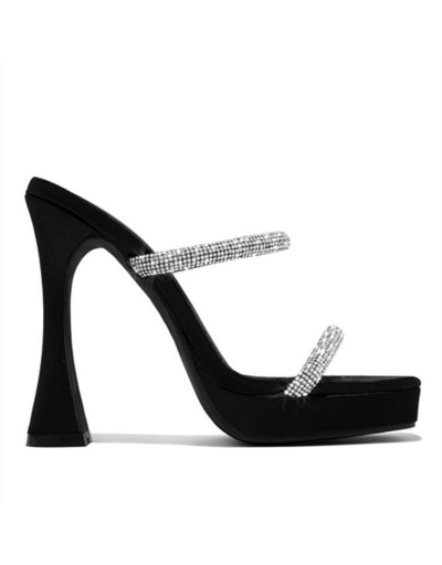 Replica Sexy Black Rhinestone  High Heeled Slippers  For Ladies #798420 $27.89 USD for Wholesale