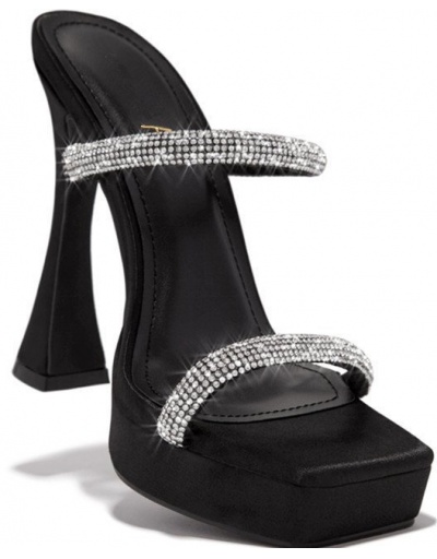 Replica Sexy Black Rhinestone  High Heeled Slippers  For Ladies #798420 $27.89 USD for Wholesale