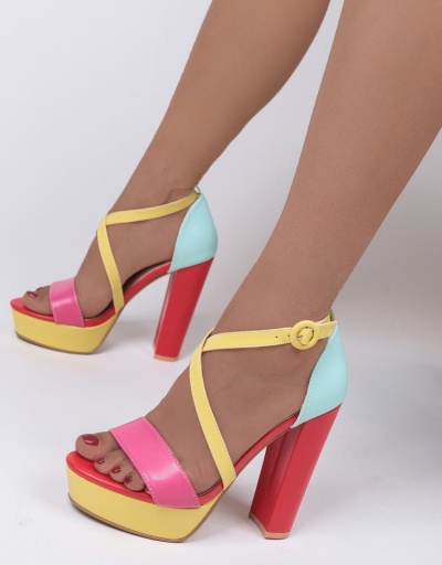 Replica Women Contrast Color Ankle Strap Heels  #798457 $32.50 USD for Wholesale