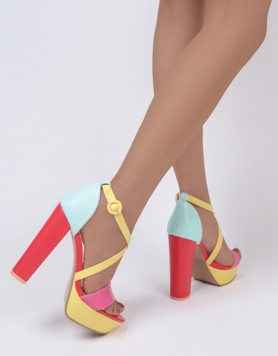 Replica Women Contrast Color Ankle Strap Heels  #798457 $32.50 USD for Wholesale