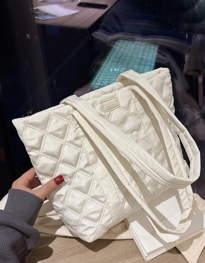 Casual Solid Canvas White Rhombus Lattice Tote Bag For School #798473 $18.40 USD, Wholesale Fashion Tote Bag