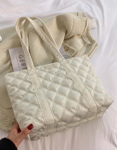 Replica Casual Solid Canvas White Rhombus Lattice Tote Bag For School #798473 $18.40 USD for Wholesale